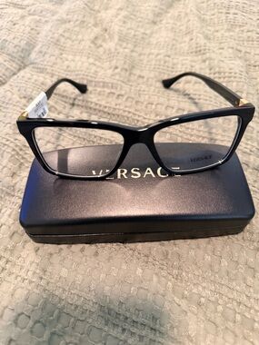 Versace Black Rectangular Cat-Eye Optical Glasses with Gold Accents